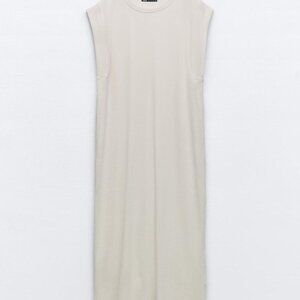 Zara Rib Midi Dress in Cream size M